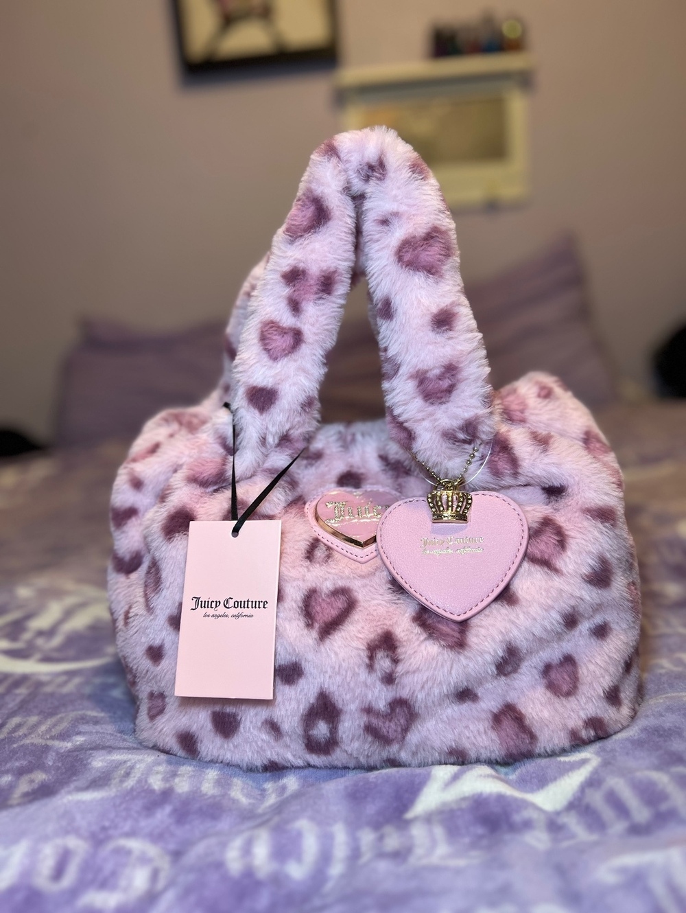 Juicy Couture Pink Leopard Faux Fur Mini Tote NWT